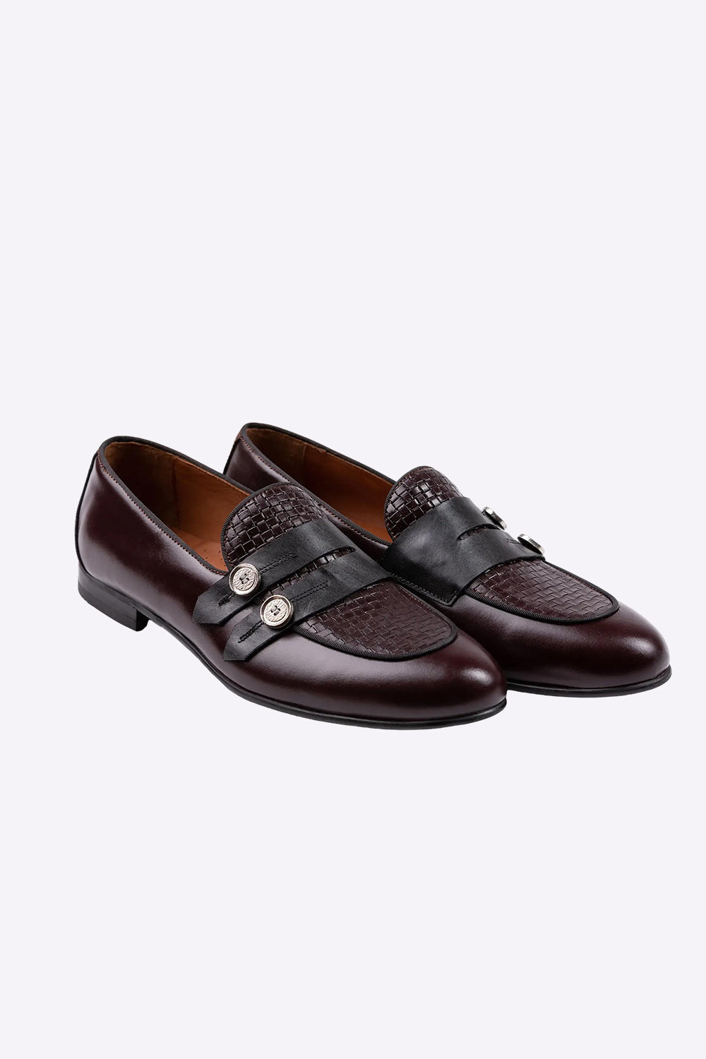 Two-buttoned Woven Loafers Burgundy | Lodevole Two-buttoned Woven Loafers Burgundy | Lodevole