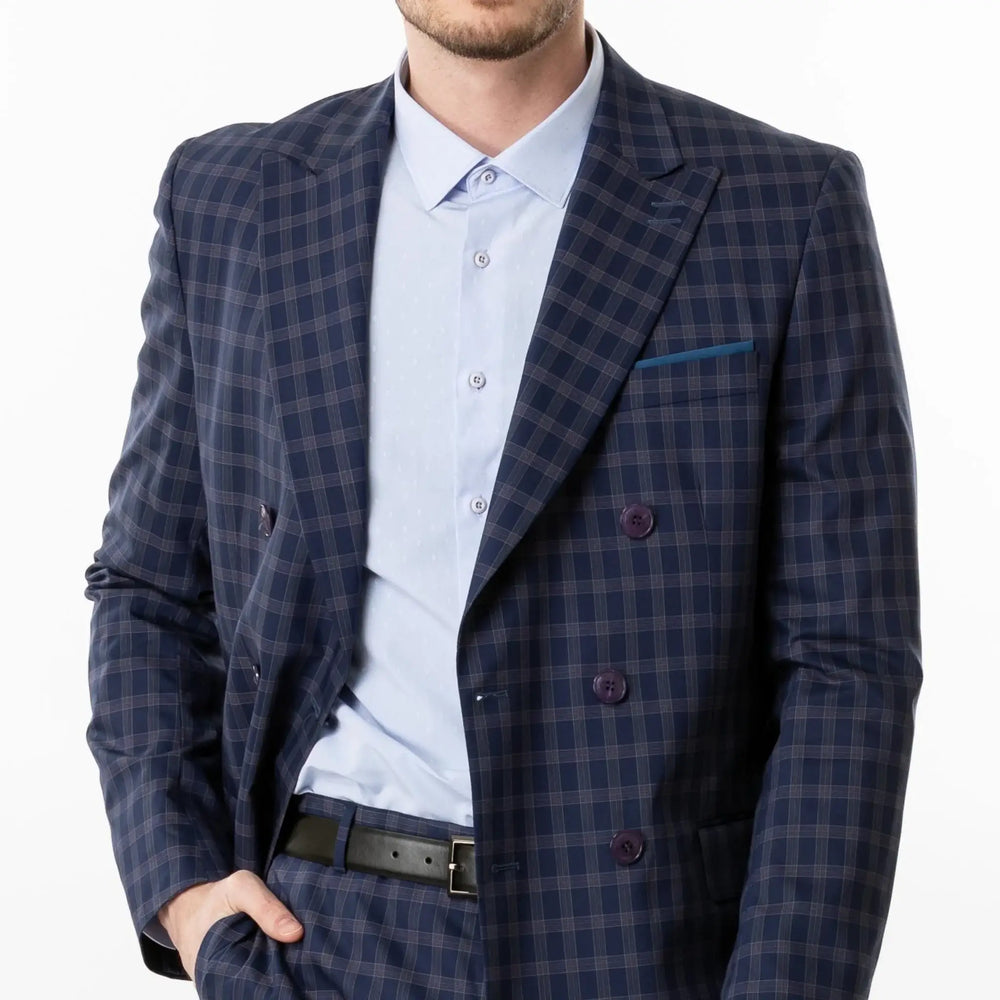 Lodevole Mens Diamond Patterned Slim Dress Shirt Blue Front View Thumbnail