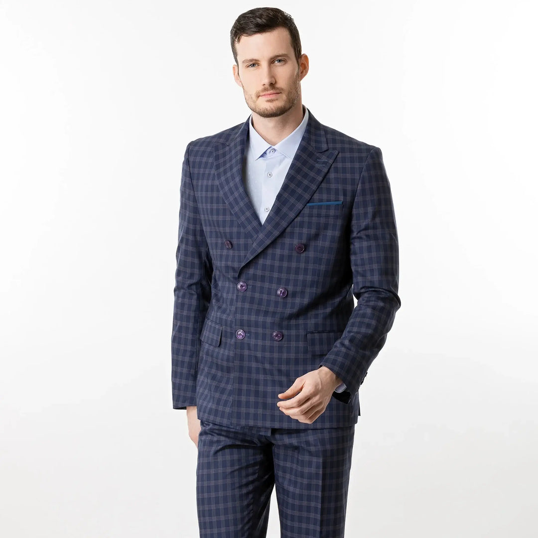 Lodevole Mens Diamond Patterned Slim Dress Shirt Blue Front View
