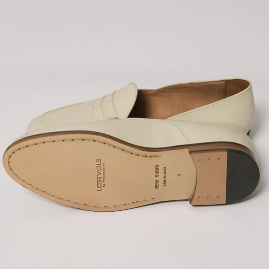 Lodevole Mens Italian Loafers Ivory Cream Outsole View
