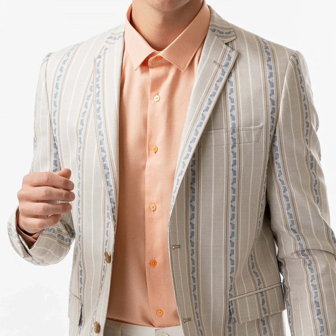 Lodevole Mens Slim Dress Shirt Salmon Peach Front View Thumbnail