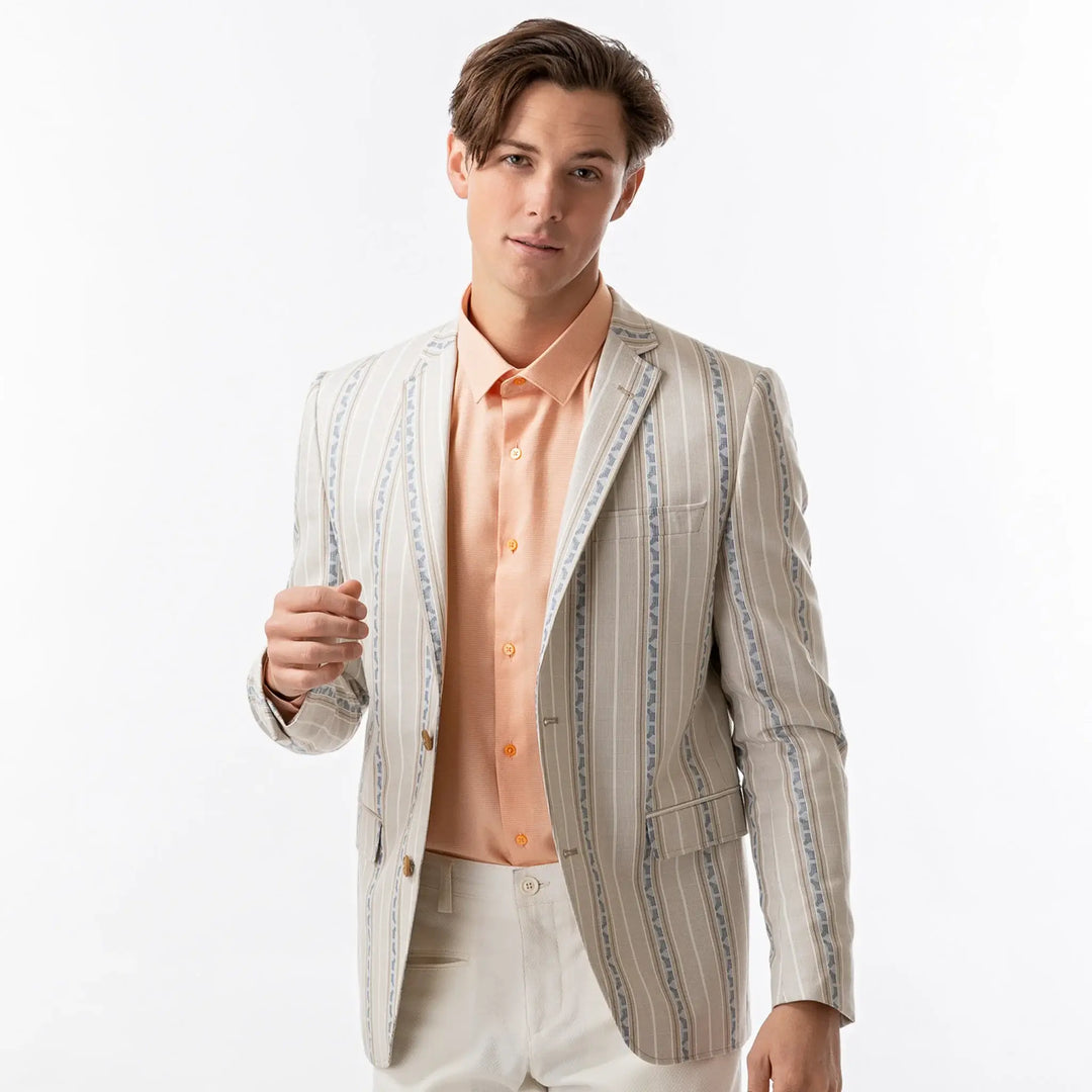 Lodevole Mens Slim Dress Shirt Salmon Peach Front View