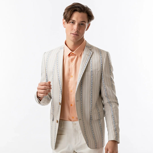 Lodevole Mens Slim Dress Shirt Salmon Peach Front View