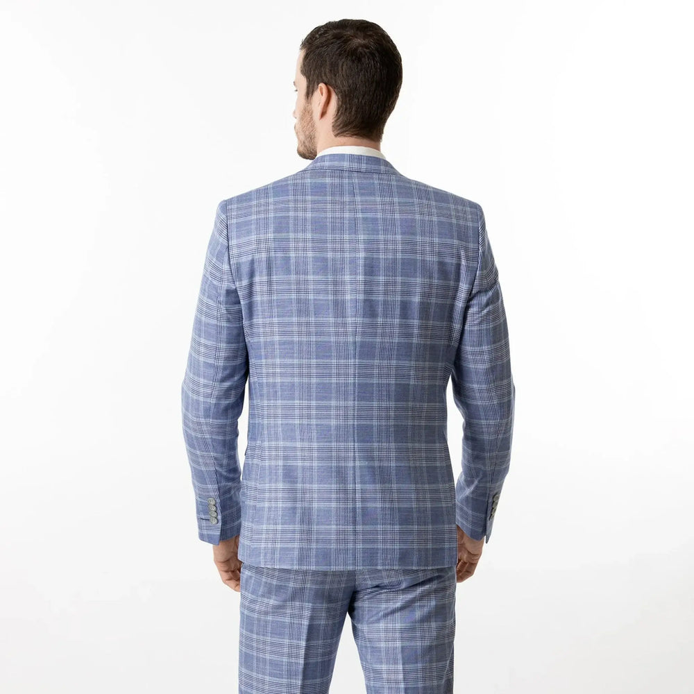 Lodevole Mens Slim Fit Blazer Blue And White Plaid Back View