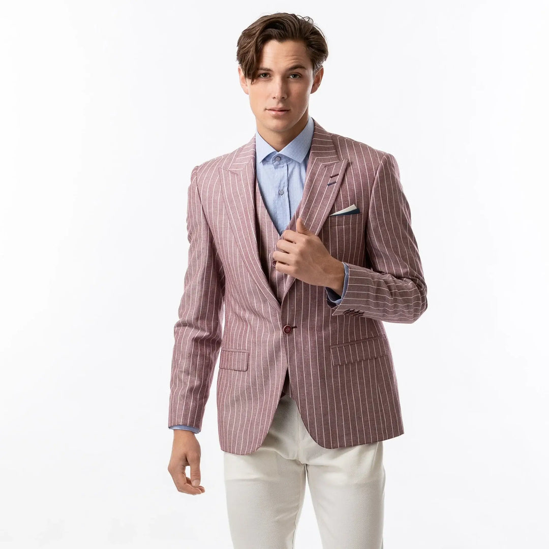 Lodevole Mens Slim Fit Blazer Light Burgundy Front View