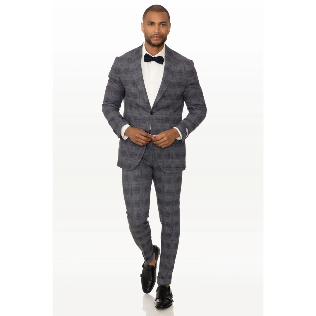 Lodevole Mens Slim Fit Travel Trousers Black Plaid Outfit