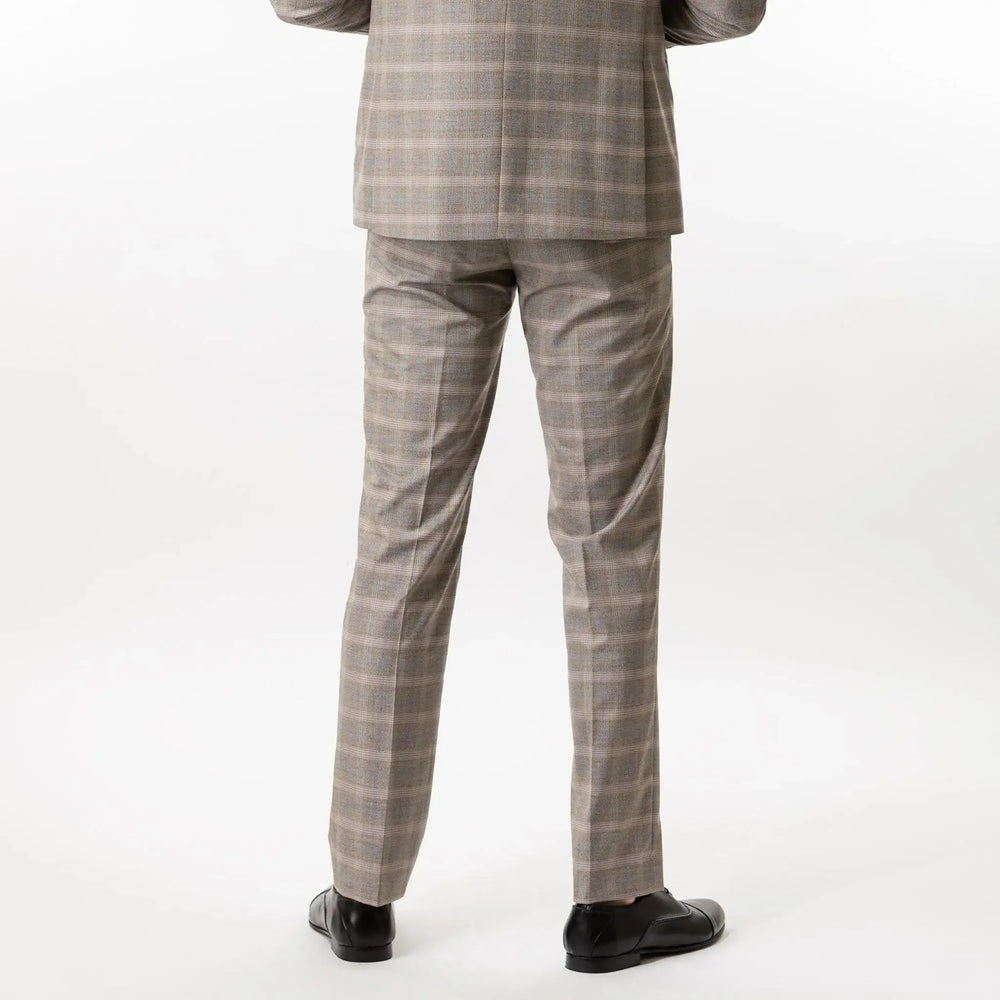 Lodevole Mens Slim Fit Trousers Grey Plaid Back View