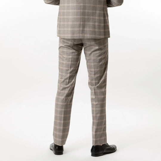 Lodevole Mens Slim Fit Trousers Grey Plaid Back View