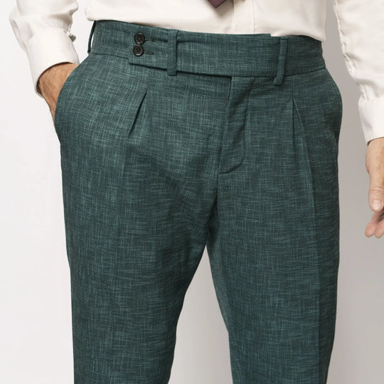 Lodevole Mens Zignone Slim Fit Trousers Dark Teal Close Up View