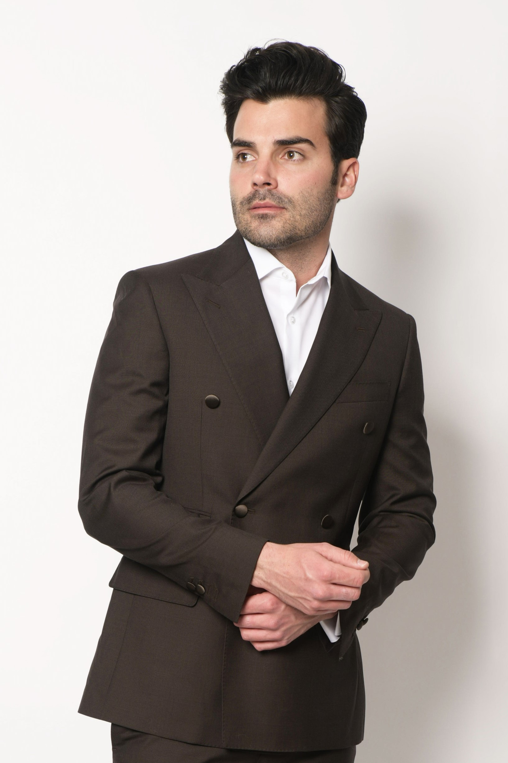 Dark Chocolate Brown Italian Wool Blazer with Peak Lapels