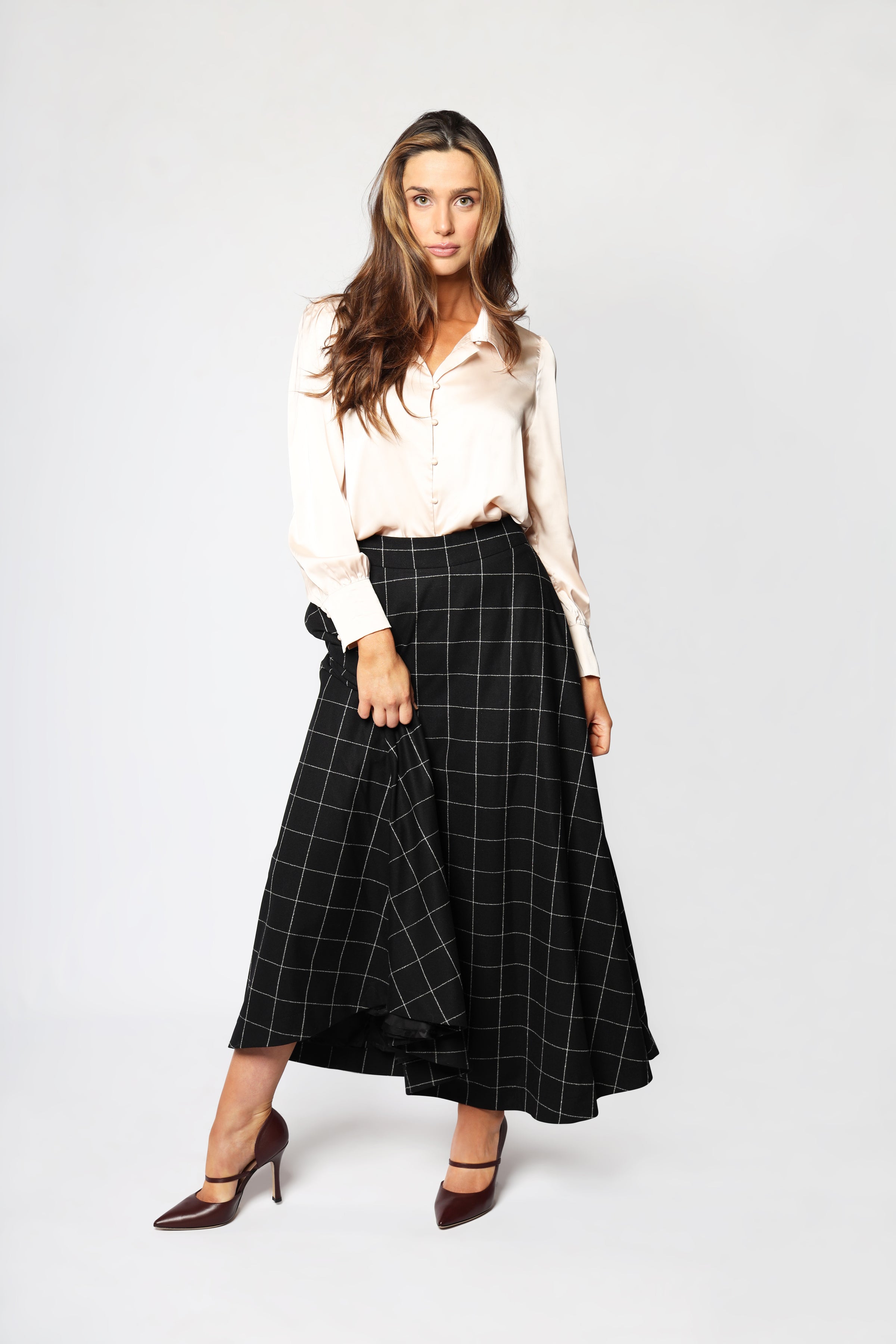 Simple Sophistication High Waist Tie Coffee Brown Italian Midi Skirt