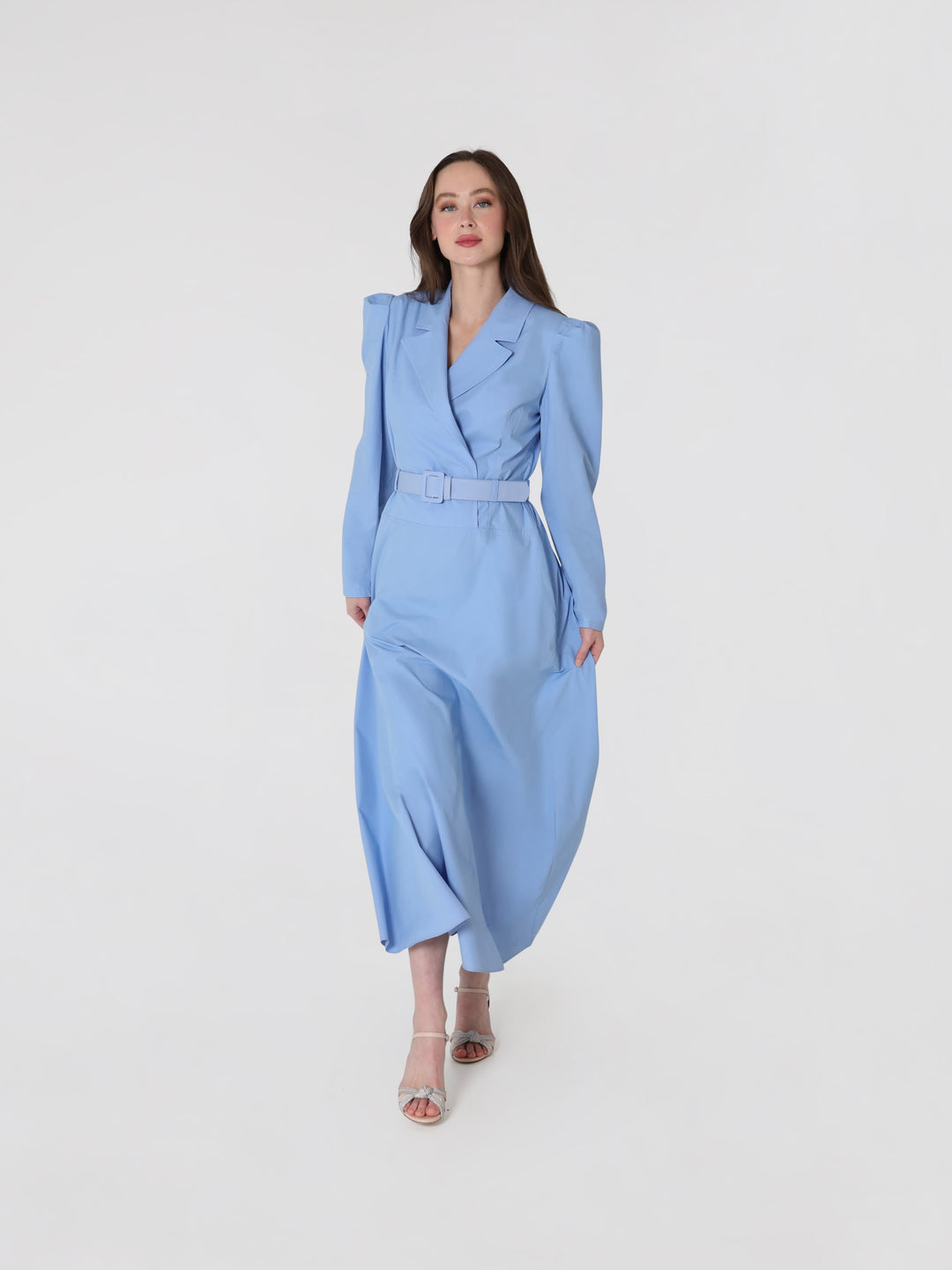 double breasted long dress Long Sleeve Double Breasted Blazer Dress M / Coffee