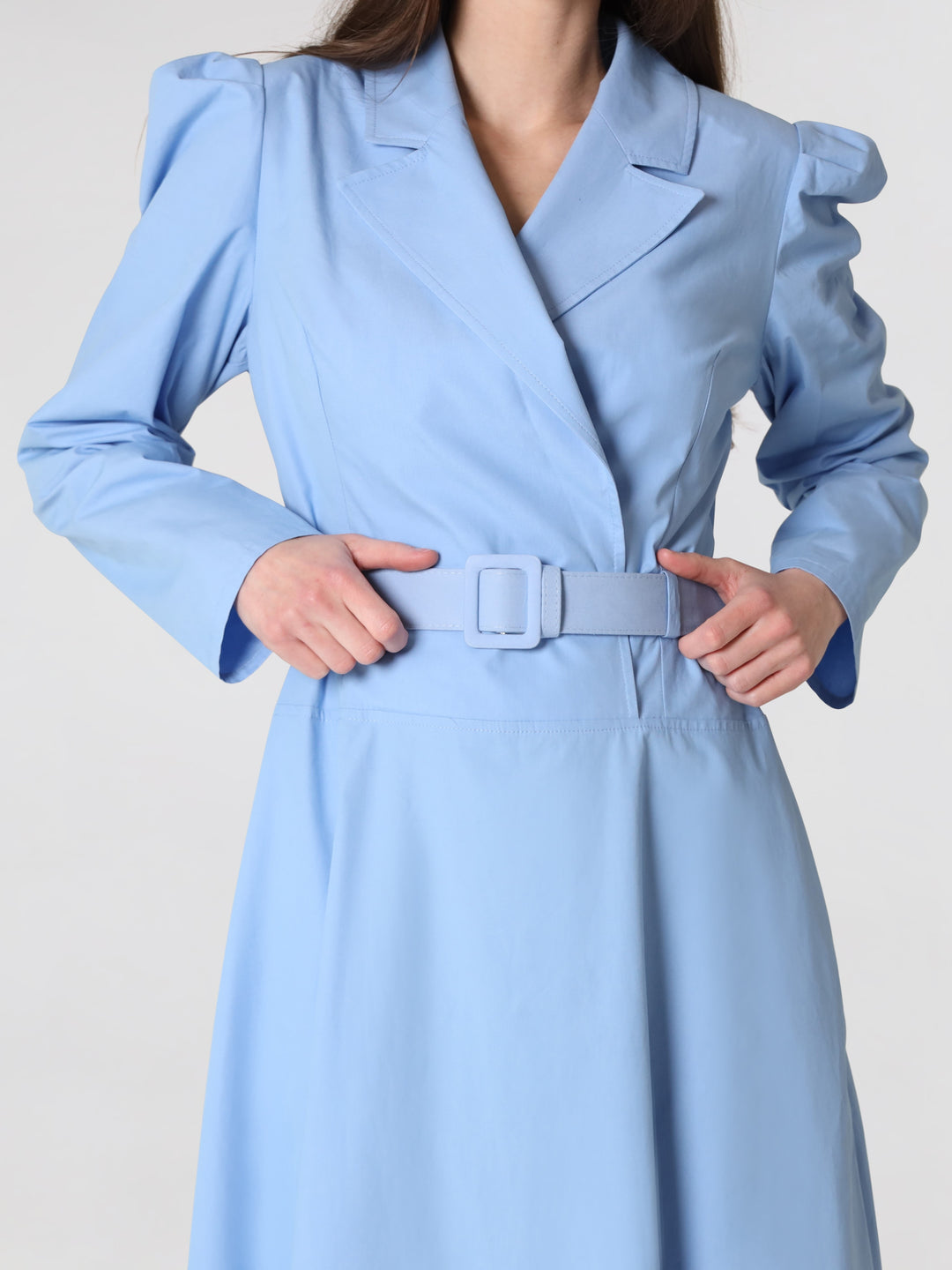 Women's Double Breasted Belted Cotton Maxi Dress In Maya Blue | Lodevole Women's Double Breasted Belted Cotton Maxi Dress In Maya Blue | Lodevole