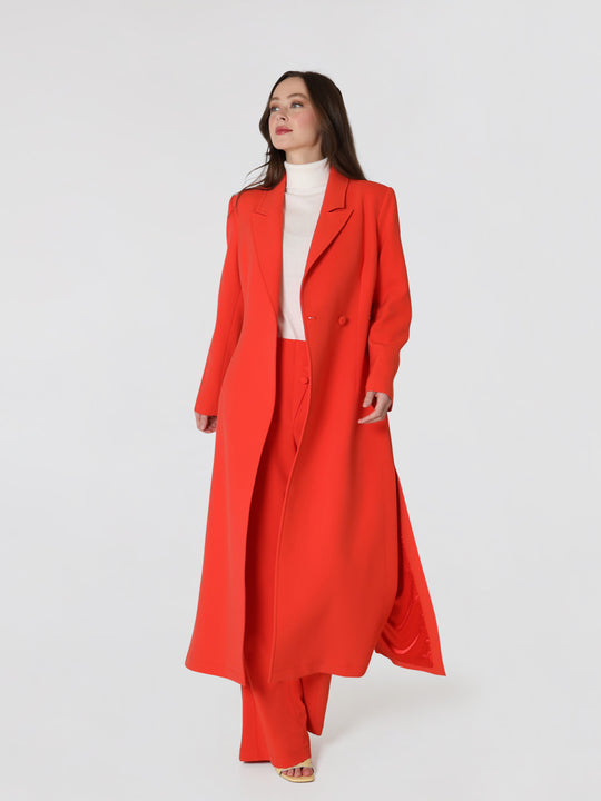 Straight Pants with Slanted Button In Red Orange Lodevole