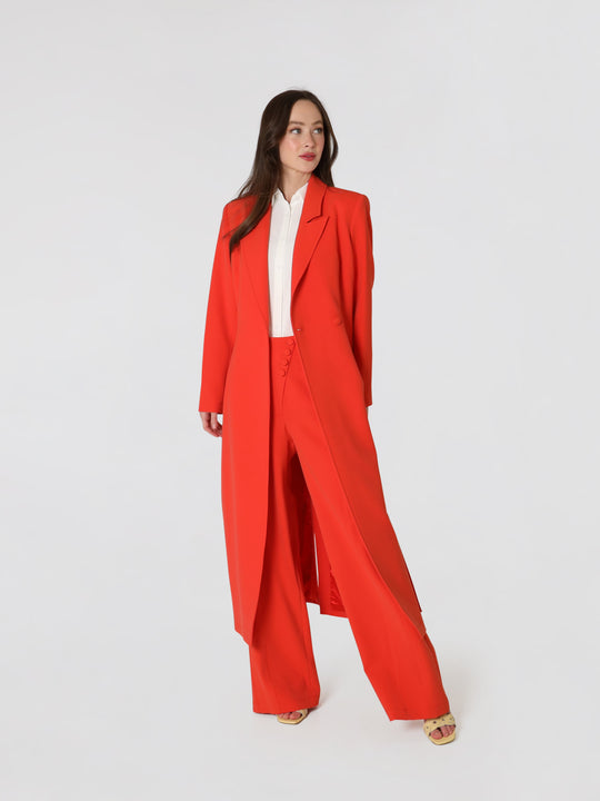 Straight Pants with Slanted Button In Red Orange Lodevole