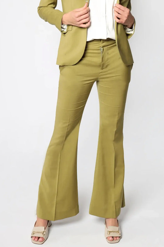 Green Italian Wool Flared Leg Women's Trousers
