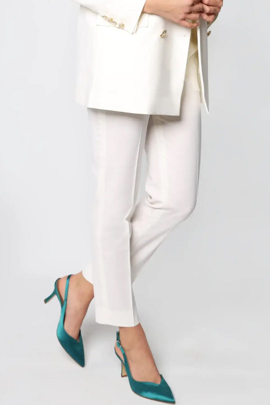 White Straight Leg Italian Wool Women's Trousers