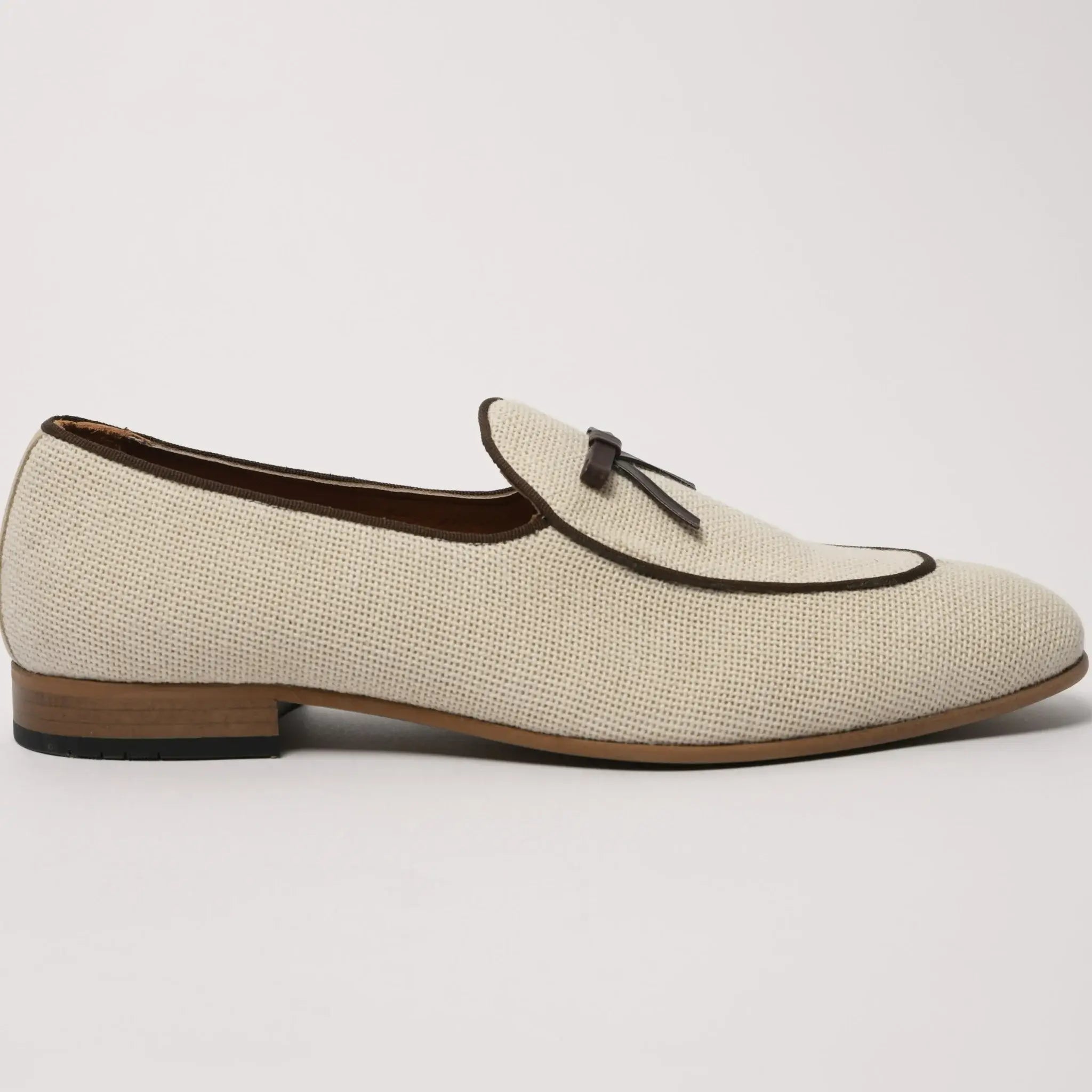 Lodevole Mens Belgian Loafers Ivory White Right Side View