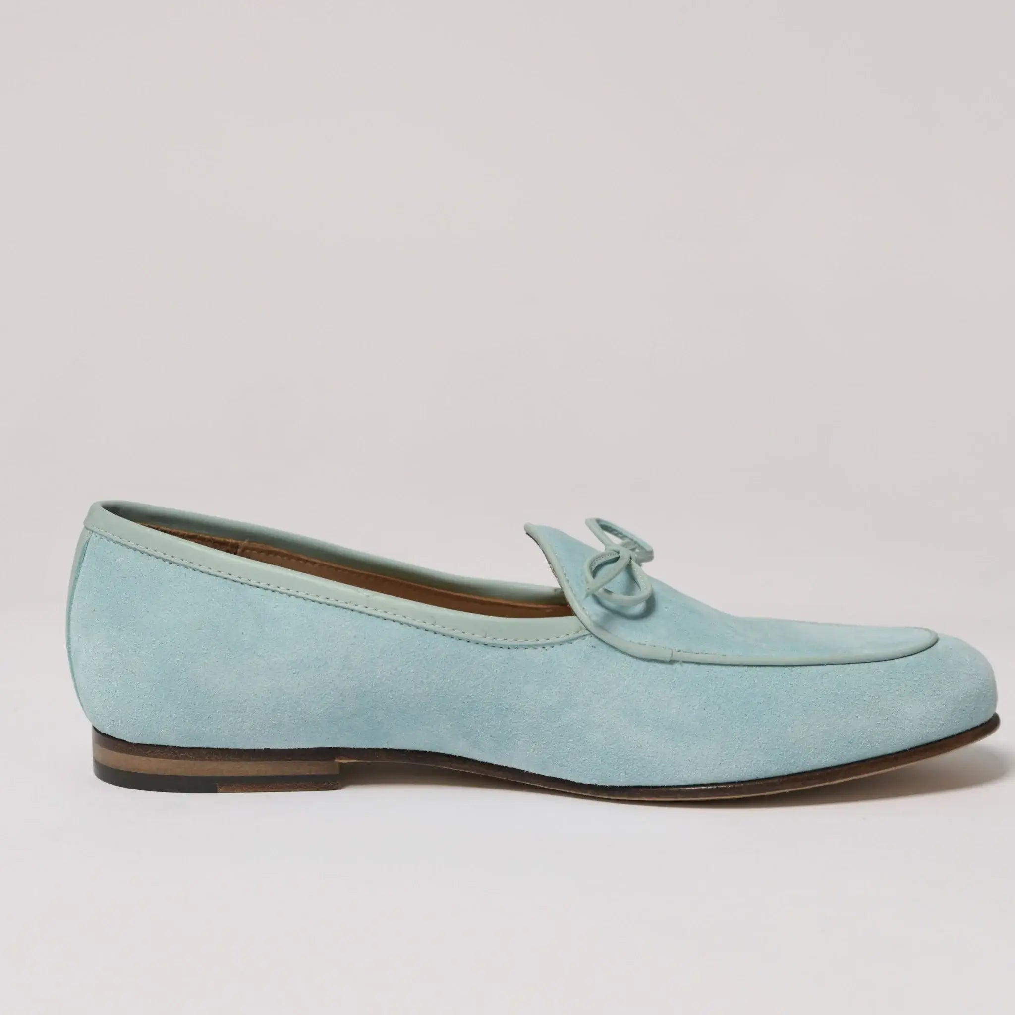 Lodevole Mens Bow Top Suede Loafers Light Powder Blue Right Side View