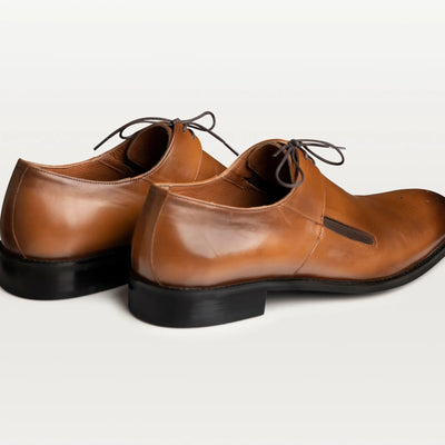 Lodevole Mens Burnished Derby Shoes Brown Back Isometric View