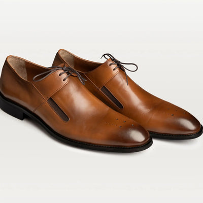 Lodevole Mens Burnished Derby Shoes Brown Front Isometric View