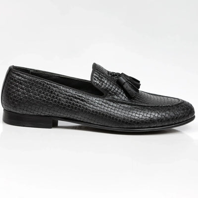 Lodevole Mens Burnished Tassel Loafers Black Right Side View