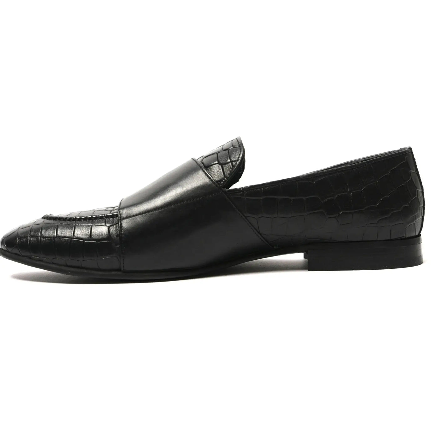 Lodevole Mens Croc-embossed Double Monk Strap Shoes Black Left Side View