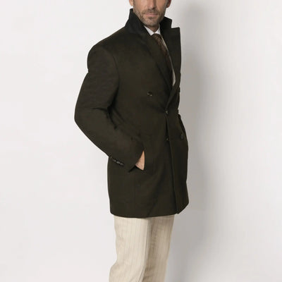 Lodevole Men's Double-breasted Coat Dark Olive Collar Popped
