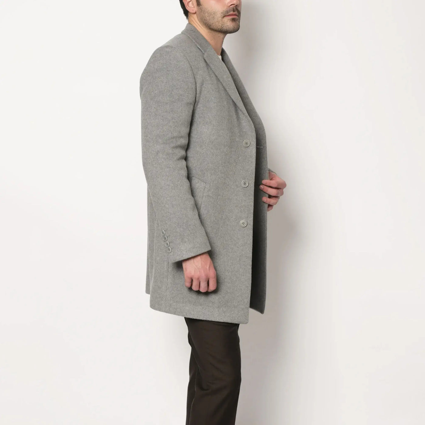 Lodevole Men's Faux Fur Collar Coat Grey Detached Fur Side