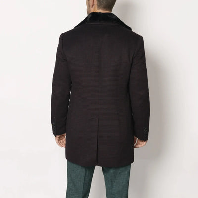 Lodevole Men's Fur Collar Coat Navy Blue and Burgundy Back