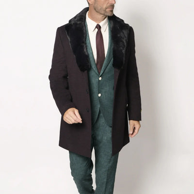 Fur Collar Coat Navy Blue And Burgundy Lodevole