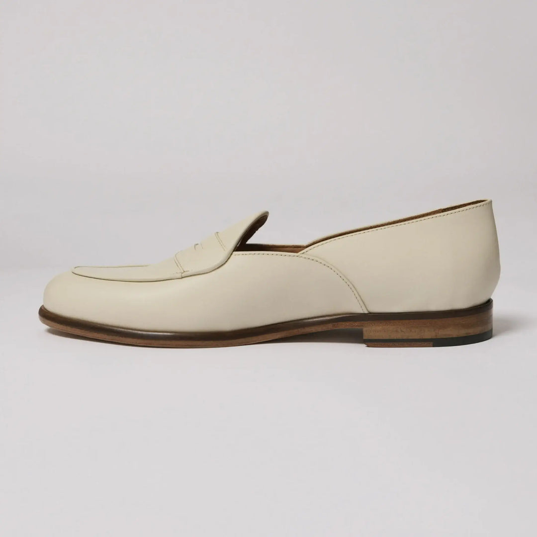 Lodevole Mens Italian Loafers Ivory Cream Left Side View