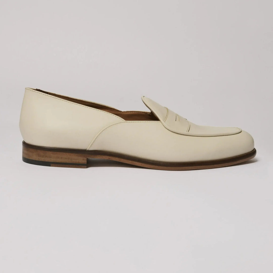 Lodevole Mens Italian Loafers Ivory Cream Right Side View
