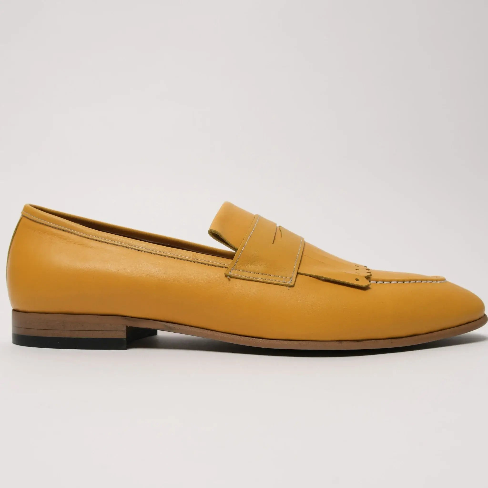 Lodevole Mens Kiltie Penny Loafers Mustard Yellow Right Side View