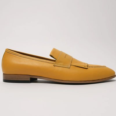 Lodevole Mens Kiltie Penny Loafers Mustard Yellow Right Side View