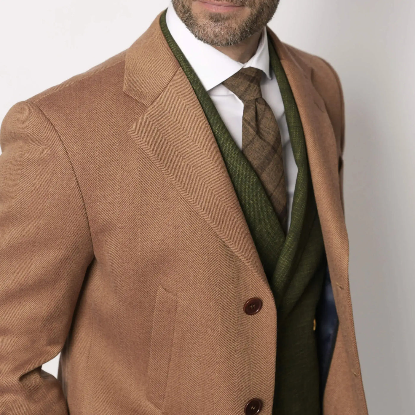 Lodevole Men's Mid-length Winter Coat Brown Closeup Front