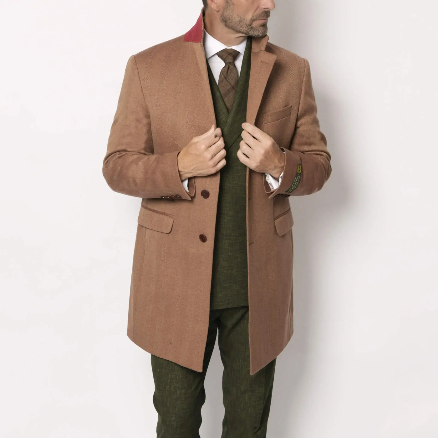 Lodevole Men's Mid-length Winter Coat Brown Collar Popped