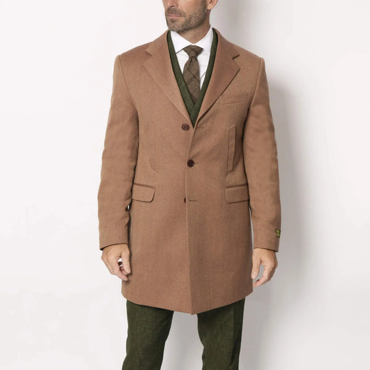 Lodevole Men's Mid-length Winter Coat Brown Front Buttoned