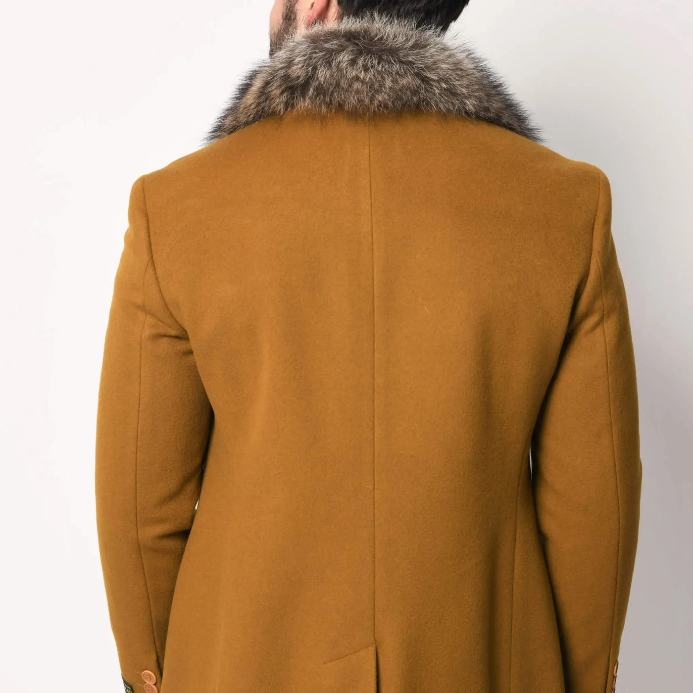 Lodevole Men's Mink Collar Coat Camel Brown Back