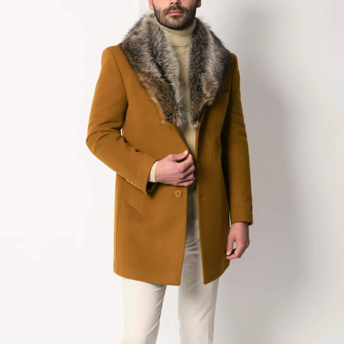 Lodevole Men's Mink Collar Coat Camel Brown Thumbnail