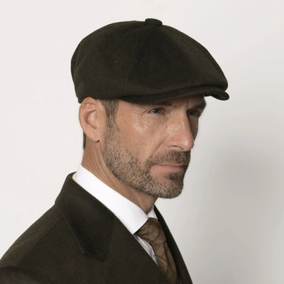 Lodevole Mens Newsboy Cap Dark Olive Front Isometric View