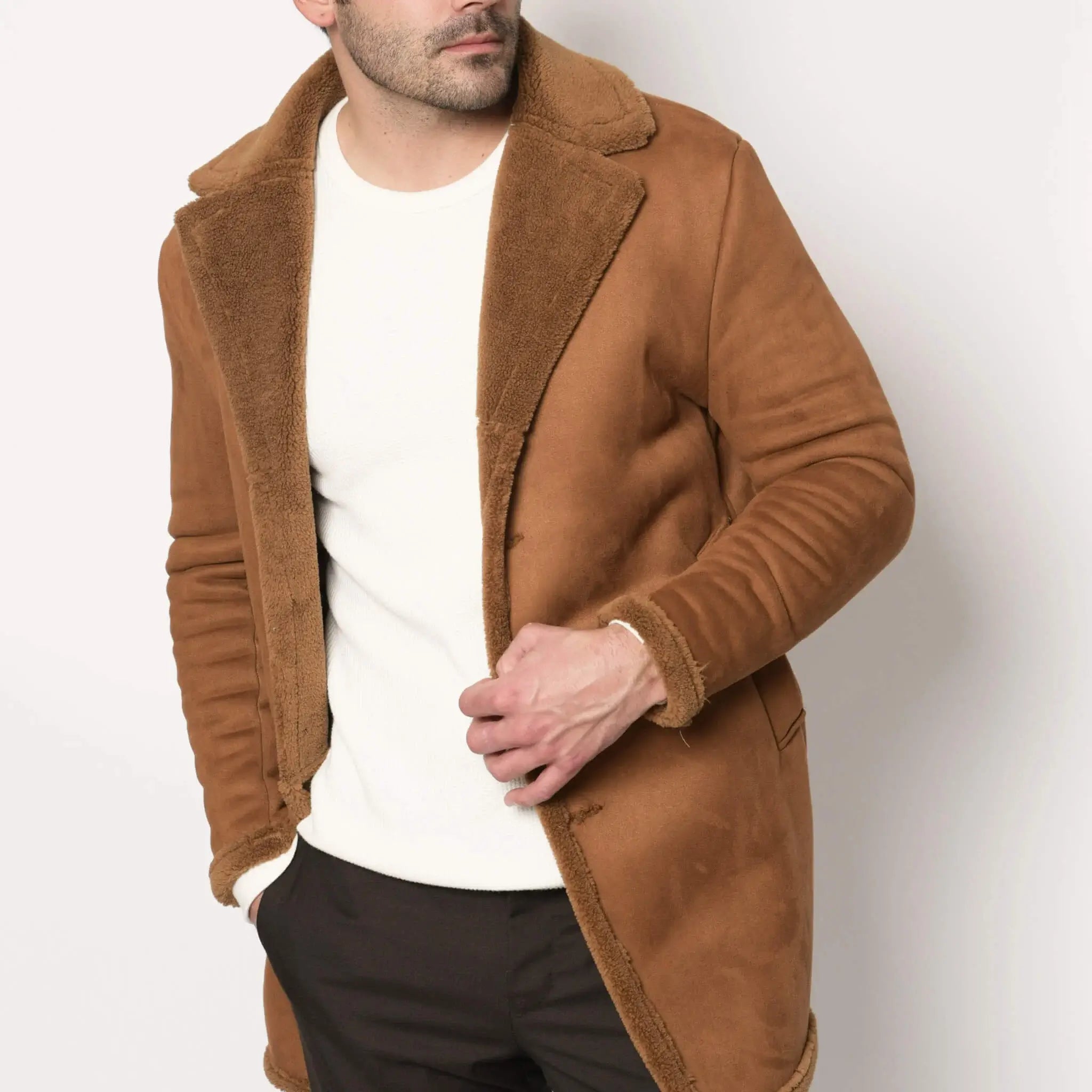 Lodevole Men's Sherpa Lined Coat Caramel Brown Thumbnail