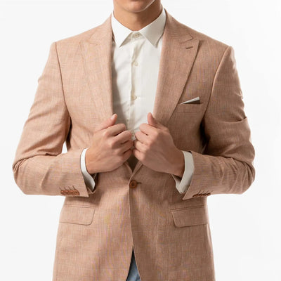 Lodevole Mens Slim Dress Shirt Cream With Jacket Closed Front View Thumbnail