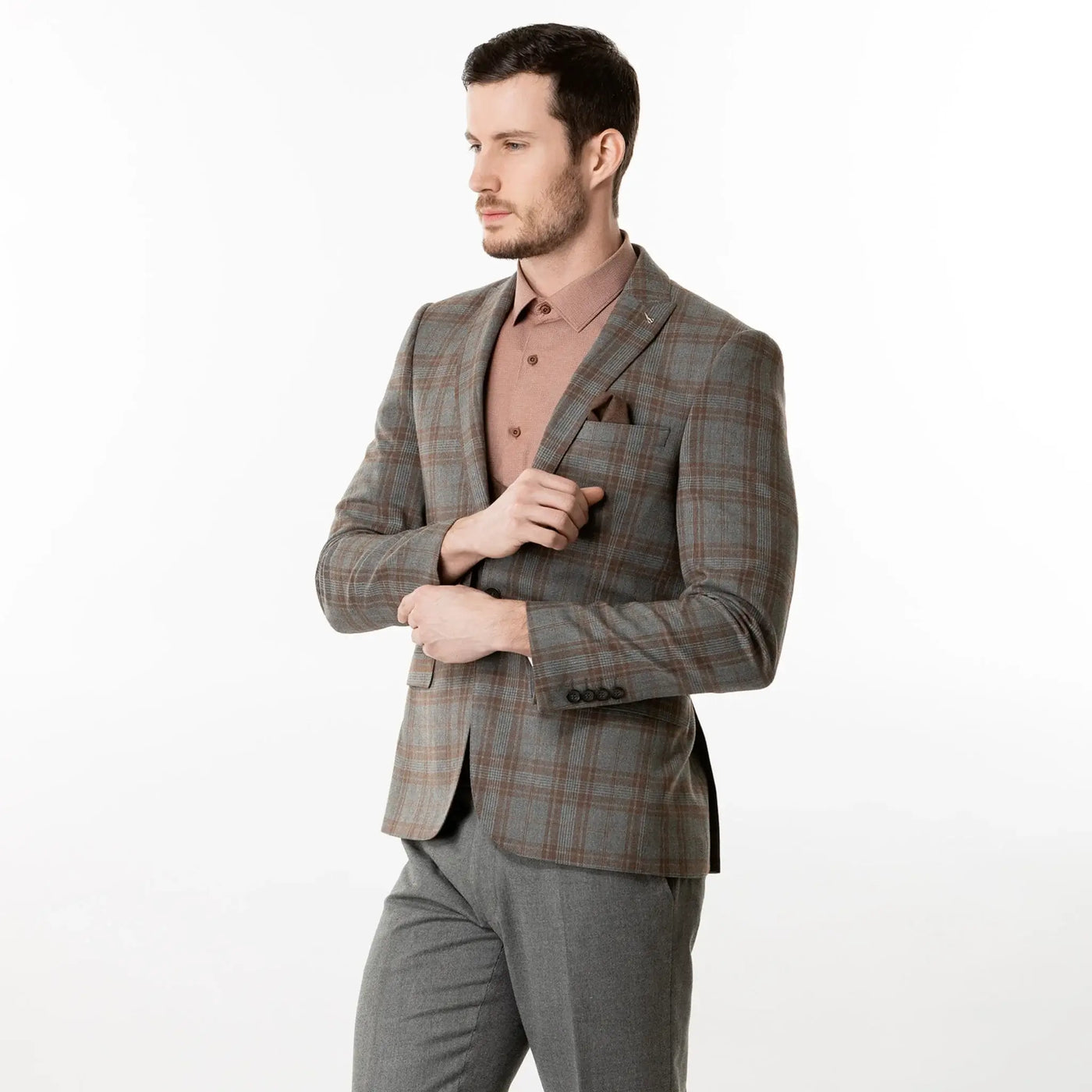 Lodevole Mens Slim Dress Shirt Light Brown Side View