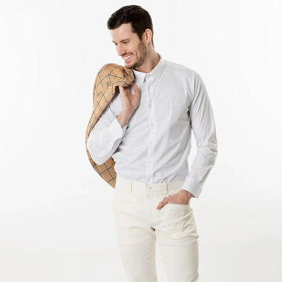 Lodevole Mens Slim Dress Shirt White Front View No Jacket