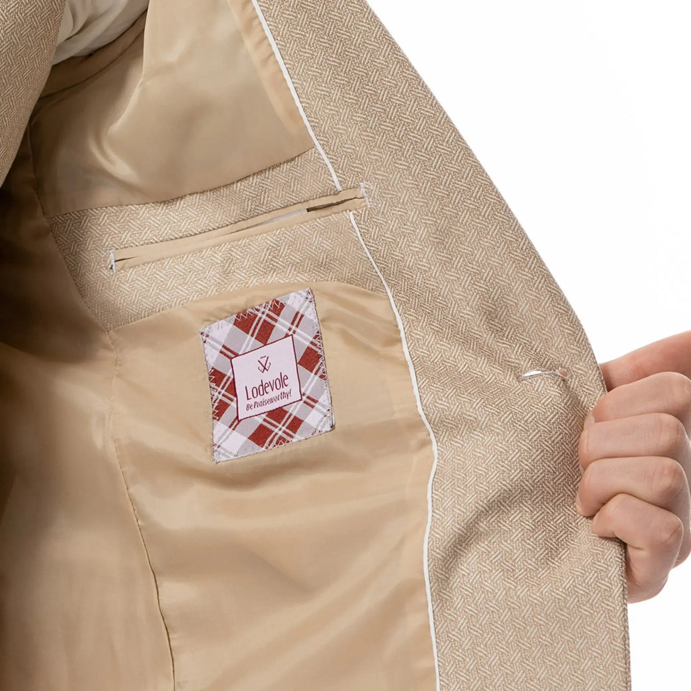 Lodevole Mens Slim Fit Blazer Beige Patterned Inside View
