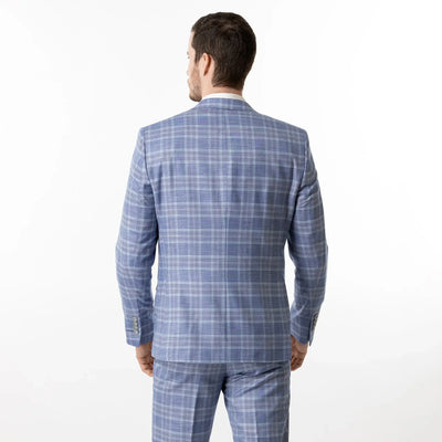 Lodevole Mens Slim Fit Blazer Blue And White Plaid Back View