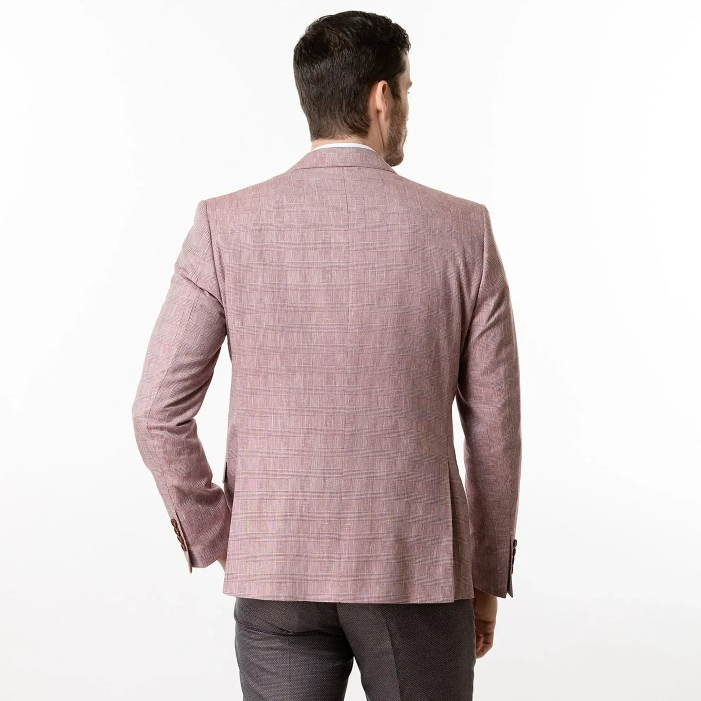 Lodevole Mens Slim Fit Blazer Burgundy And Cream Back View