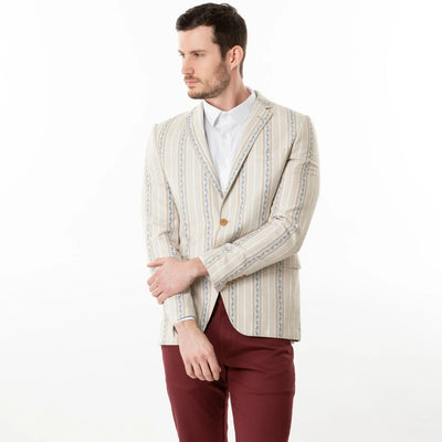 Lodevole Mens Slim Fit Blazer Cream And White Patterned Crossed Arms