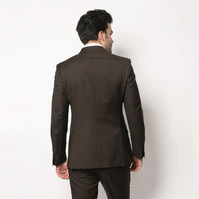 Lodevole Mens Slim Fit Blazer Dark Chocolate Brown Back View